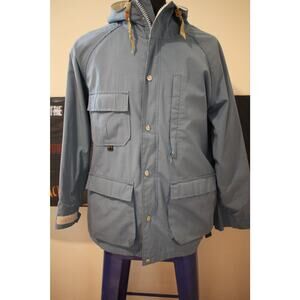 Vintage Woolrich Hooded Jacket Large Slate Blue Full Zip Snap Front Casual